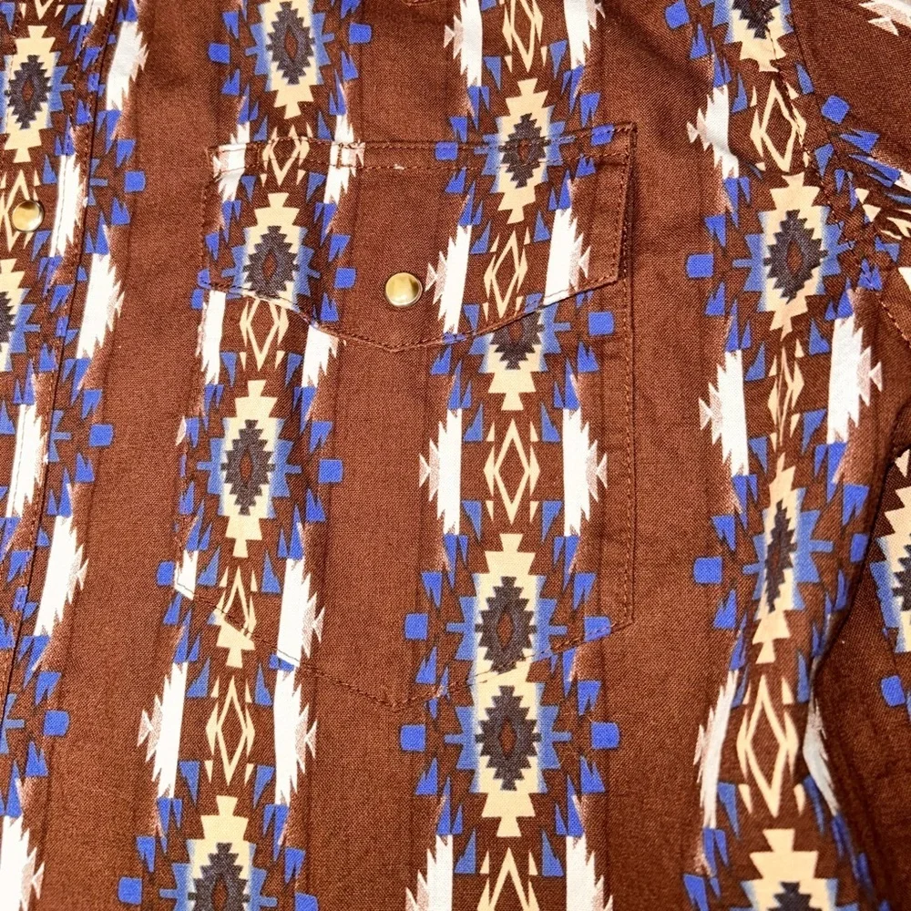 Vintage Syle Wrangler South Western Aztec Tribal Cowboy Patterned Snap  Shirt M